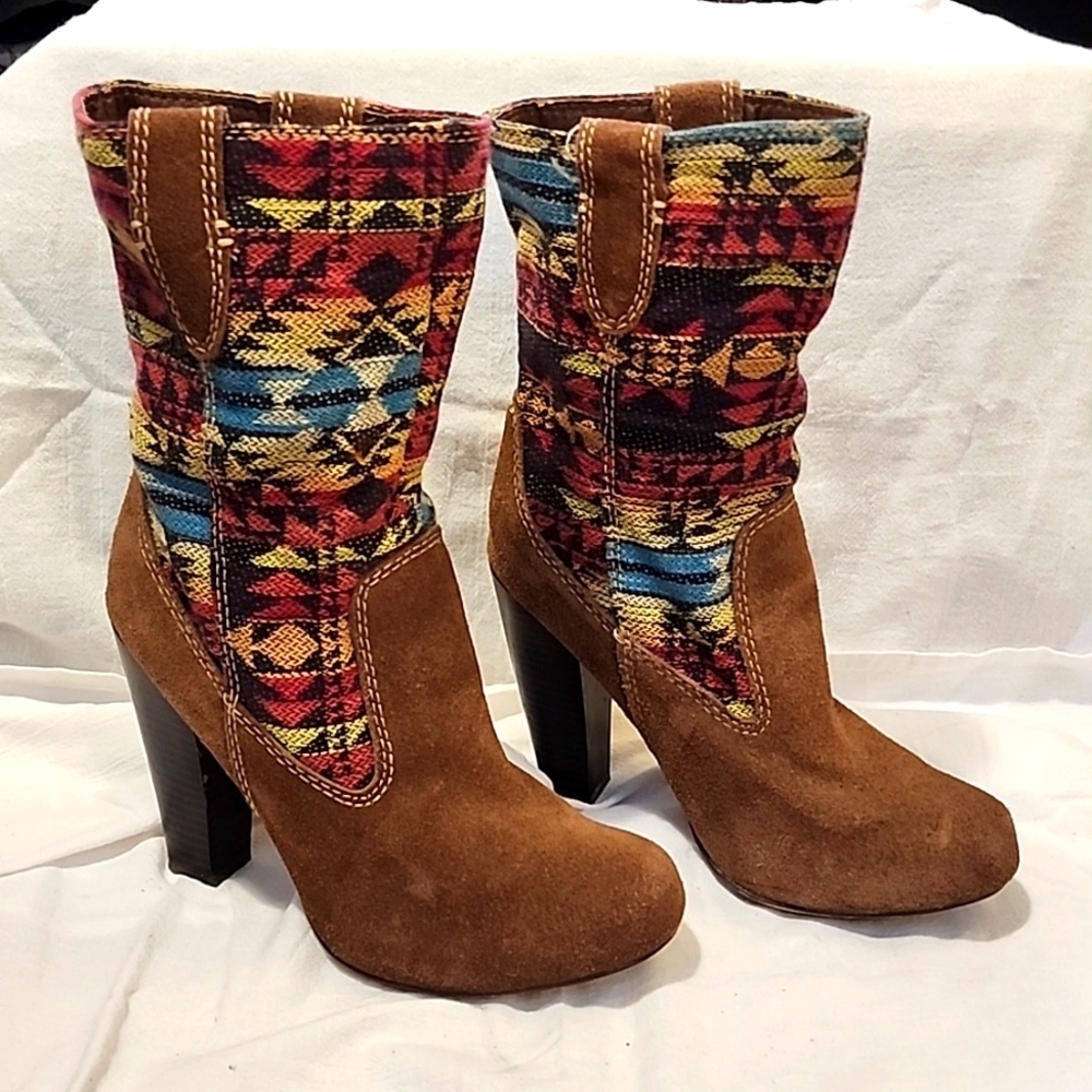 MIA Brown Suede Aztec Boots Size 8